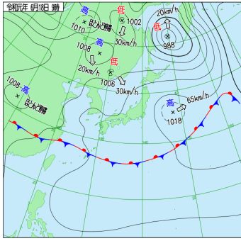 6月18日　沖合停滞前線