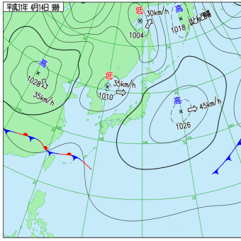 4月14日　日本海北部寒冷低気圧