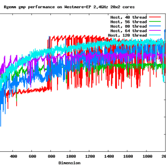 Rgemm GMP on Westmere-EX 2.4GHz 20x2 cores