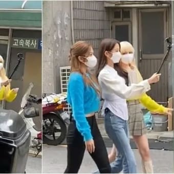 Wonyoung and Eugene take a relaxing walk with selfie sticks