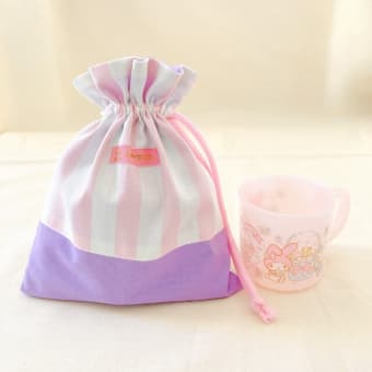 【入園入学】持ち手付き体操服袋＆コップ袋(ゆめかわいいパステルストライプ)