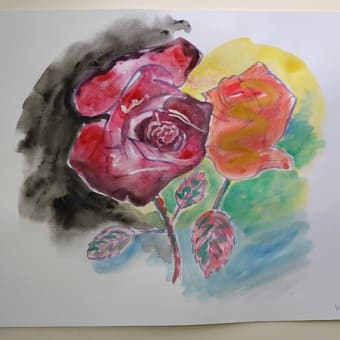 絵画作品「バラの花」／an art work " The flowers of a rose " painted by Katsutoshi Ishikawa