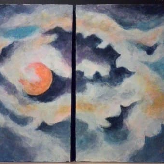最高裁判所大法廷のタペストリー「太陽と月」の原画「日.  月」