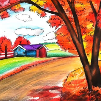 How to Draw Beautiful Autumn Season Scenery | সহজে শরৎকালের দৃশ্য অংকন
