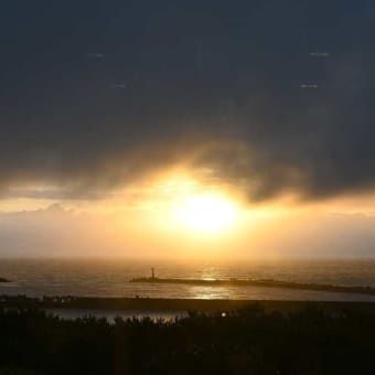希来里の夕食、夕日と岩ガキを堪能した