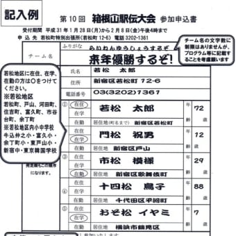 2019年2月7日 第10回 箱根山駅伝大会（3/10）チーム編成状況。　　　　