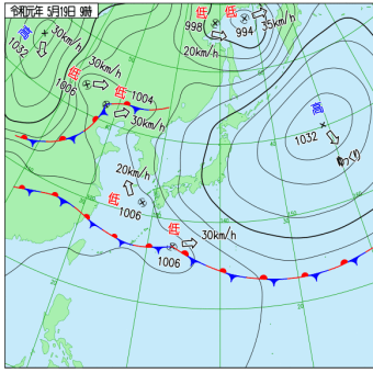 5月19日　東高西低型＋沖合停滞前線