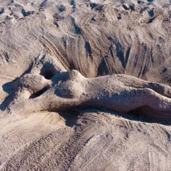 Art women plaster statue in sand