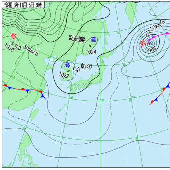 11月5日　沿海州高気圧