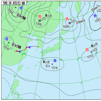 8月27日　南高北低の夏型気圧配置