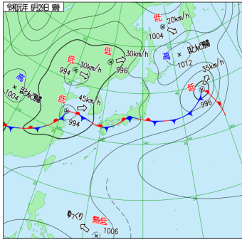 6月29日　南岸停滞前線