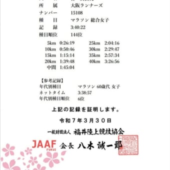 ふくい桜マラソン2025結果(確定)