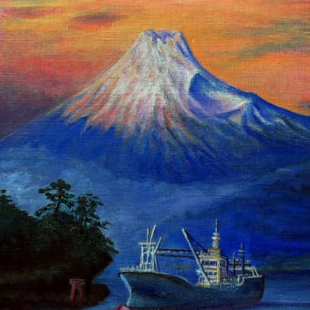 土居港と朝焼け富士山