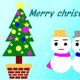 GIF アニメでクリスマスツリーと雪だるま