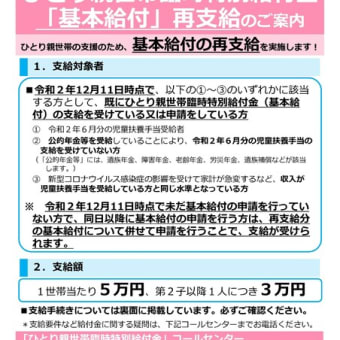 ひとり親世帯臨時特別給付金が再支給されます。