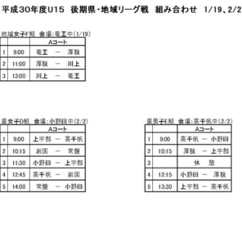 後期リーグ戦の組み合わせ(1/19,2/2)