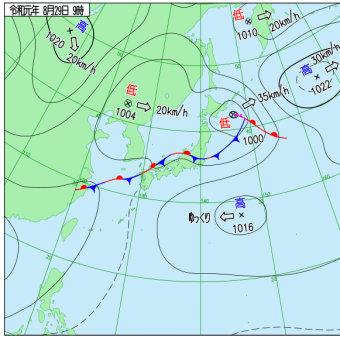 8月29日　北海道低気圧＋日本海岸停滞前線