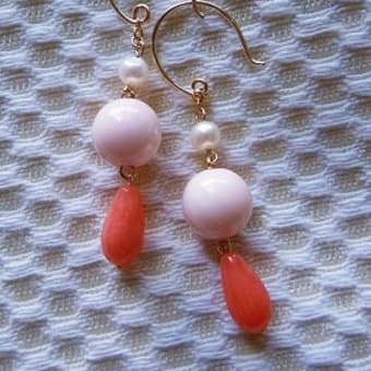  珊瑚と真珠のイヤリング    Coral and Pearl Earring