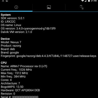 Nexus7 カスタムROM [ROM][Unofficial CM12][5.0.1]CM12 Preview Builds for Deb 入れてみた