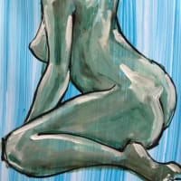 #back face #casein base #oil painting #sitting pose #nude female
