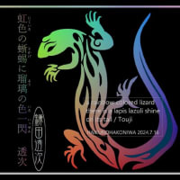 ■挿絵俳句657a「虹色の蜥蜴に瑠璃の色一閃」(『遠景』2024)(鎌田透次)