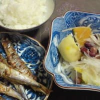 焼き柳葉魚（ししゃも）、根野菜の千切り大根あえサラダ