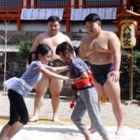 〈休ケ岡八幡宮〉　社殿前のミニ土俵で奉納子供相撲大会