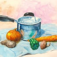 テカテカお鍋に活き活き野菜の映り込み