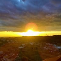 夕焼け太陽が逆さま：丸々顔お出した瞬間に光の加減か一変しました