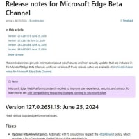 Microsoft Edge Beta チャンネルに バージョン 127.0.2651.15 が降りてきました。