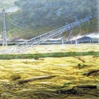 44.最上川の洪水で鉄塔倒れる