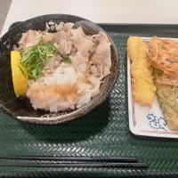 はなまるうどんイオン豊川開運通店　３種薬味で食べる豚しゃぶうどん＋野菜かき揚げ、ちくわ磯部揚げ、いか天