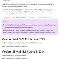 Microsoft Edge Stable チャンネルに バージョン 125.0.2535.92 が降りてきました。