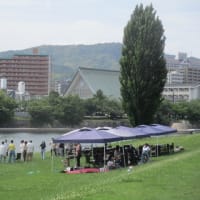 広島の街のリバーサイドをテクテク散歩・・・川面を吹く風が心地よいです　川岸には遊歩道が整されています