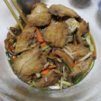 質素に少量-今日も元気----鯵の南蛮漬け、お好み焼き、焼き芋、高菜の握り、茄子の醤油焼き、アスパラ豚肉焼、パイナップル、