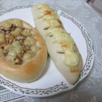 男の料理 「四種の総菜パン(フランクフルト＆タマゴ＆エビフライ＆クルミとチーズとハチミツ)」