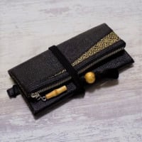 本革製道中財布姫路黒桟革七宝金の納品