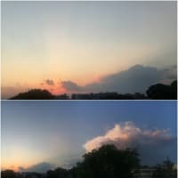わが家の絶景；清々しぃ目の前の空 ＆ 対照的な日没の光景