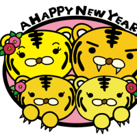 年賀状イラスト　その６　４匹家族