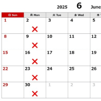 2025年6月　高倉店営業カレンダー