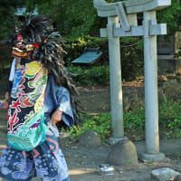 鳥居と八甫獅子舞