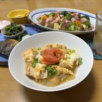 厚揚げの卵とじ☆コロコロサラダ☆焼き魚