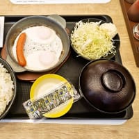 松のや（浦安駅前店）で得朝ソーセージエッグ定食（選べる小鉢は納豆）（2025年6月26日）