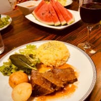 ポルトガル風牛肉煮込みの夕食