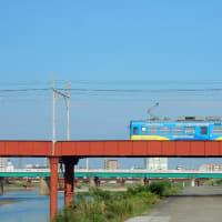 大和川（堺市）に架かる橋と阪堺電車
