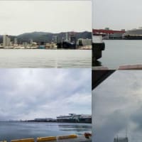 昨夕，今朝の風景　神戸港／夕景，クルーズ船，雨上がり，薄日