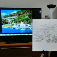今日は「佐賀県・松島」のペン描き下絵です