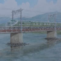 水彩画「佐波川鉄橋を渡る瑞風」（新作）