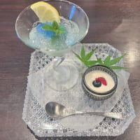  6月のコースの水菓子、紫陽花モチーフの涼しげなゼリー「青梅の炭酸ゼリー」