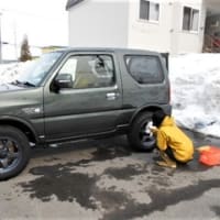 娘のジムニーJB23Wの洗車、ワックスがけ（北海道）